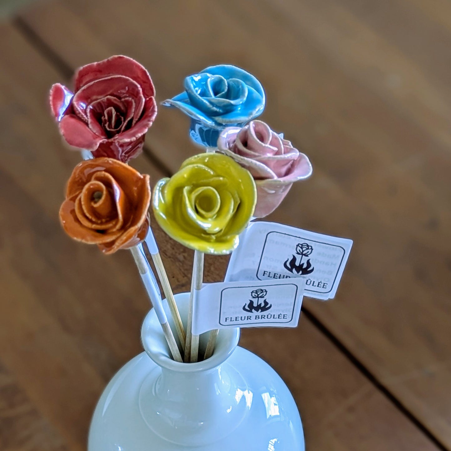 Fleur Brûlée - Rose - orang - die einzigartige Keramikblume am Stil